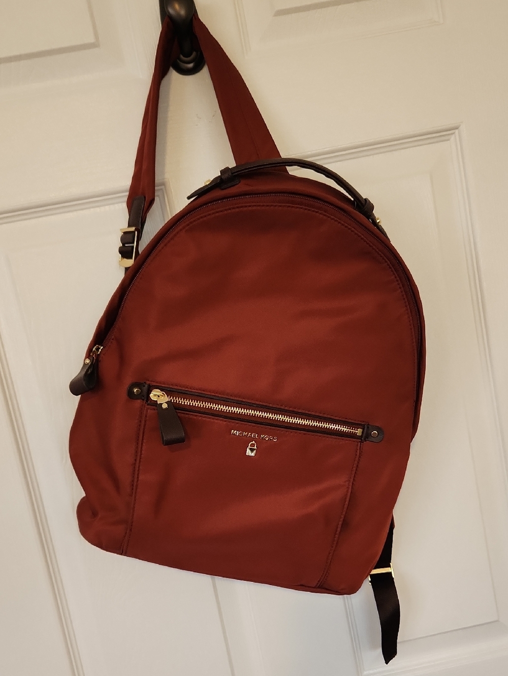 Michael Kors Burnt Orange Nylon Backpack with Gold Hardware